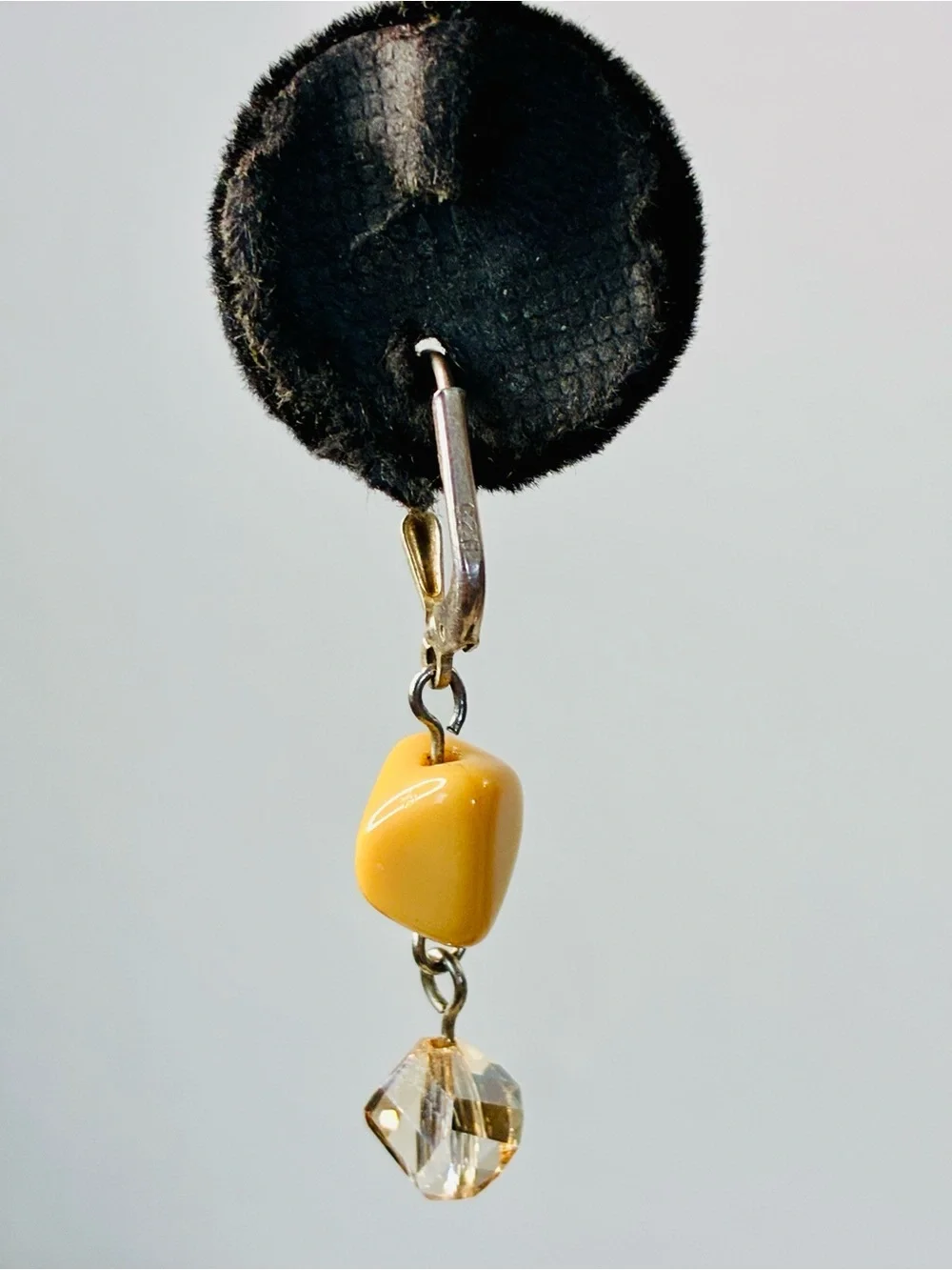 925 Lever-back Caramel Gemstone Bead Drop Earrings with Champagne Crystal Accent